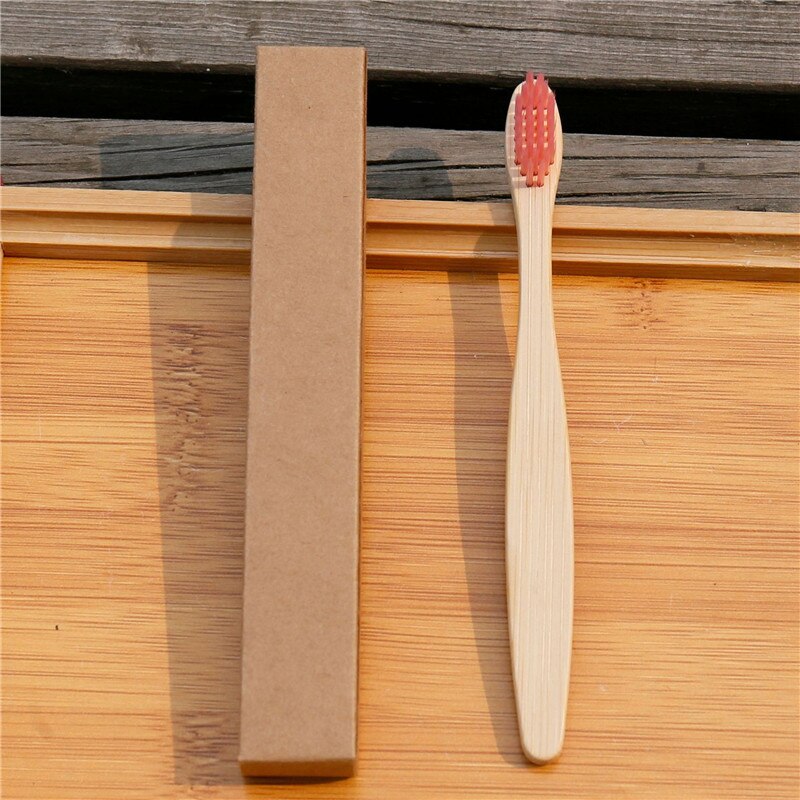 Brosse à dents en bambou , couleur mixte, en bois, à pointe de poils souples, soins buccaux pour enfants, 5 pièces/lot