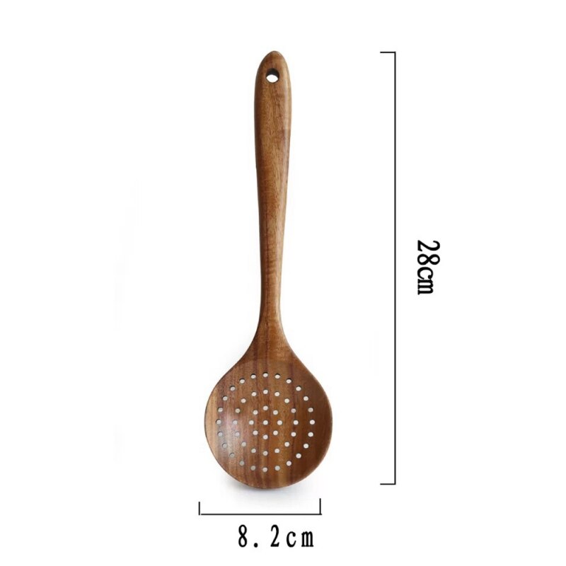 Utensilios de cocina de madera de Acacia sin pintar para el hogar, con asas largas, utensilios de cocina de madera maciza únicos, cucharas de sopa para restaurante: D