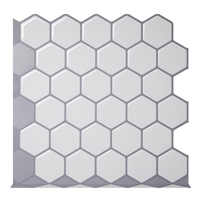 Sekskant off white vinyl sticker selvklæbende tapet 3d skræl og stick firkantede vægfliser til køkken og badeværelse backsplash