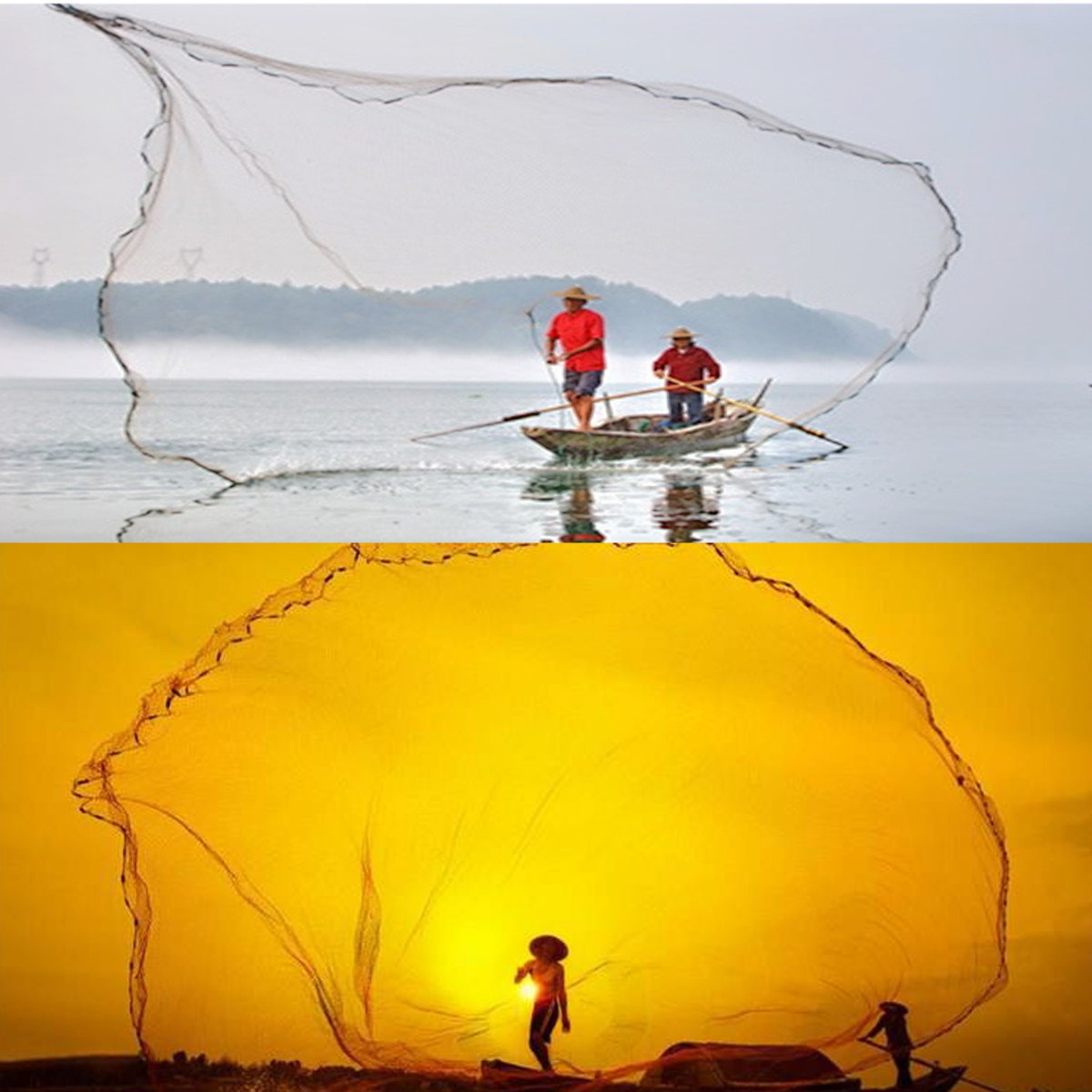 7-Style Fishing Net Hand Cast Throw Net Large Saltwater Network Bait Casting Strong Nylon Line Mesh Brown Outdoor Ring/No Ring