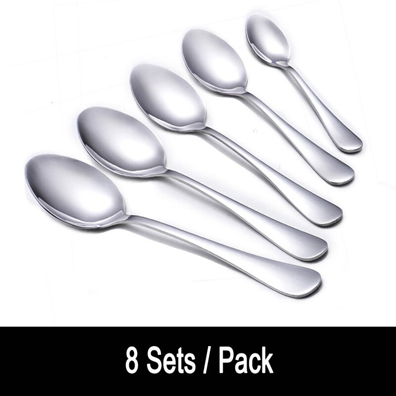 Lepelset roestvrij staal puntige lepelset 5 stuks verschillende maten bestek diner dessert ijs thee koffie lepel vallend: Puntige lepel 8 sets
