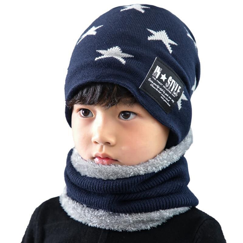 SYi Qarce 2 uds niños cálido invierno grueso sombrero de punto con bufanda conjunto Skullies gorros para niñas de 6-12 años de edad