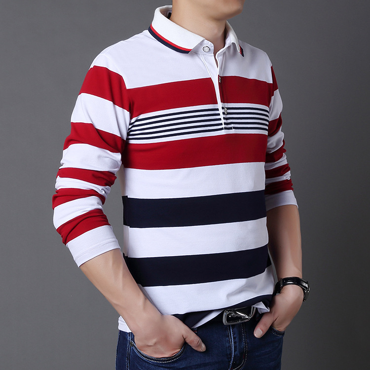 Autumn Long-sleeved T-shirt Men's Casual Striped Polo Shirt