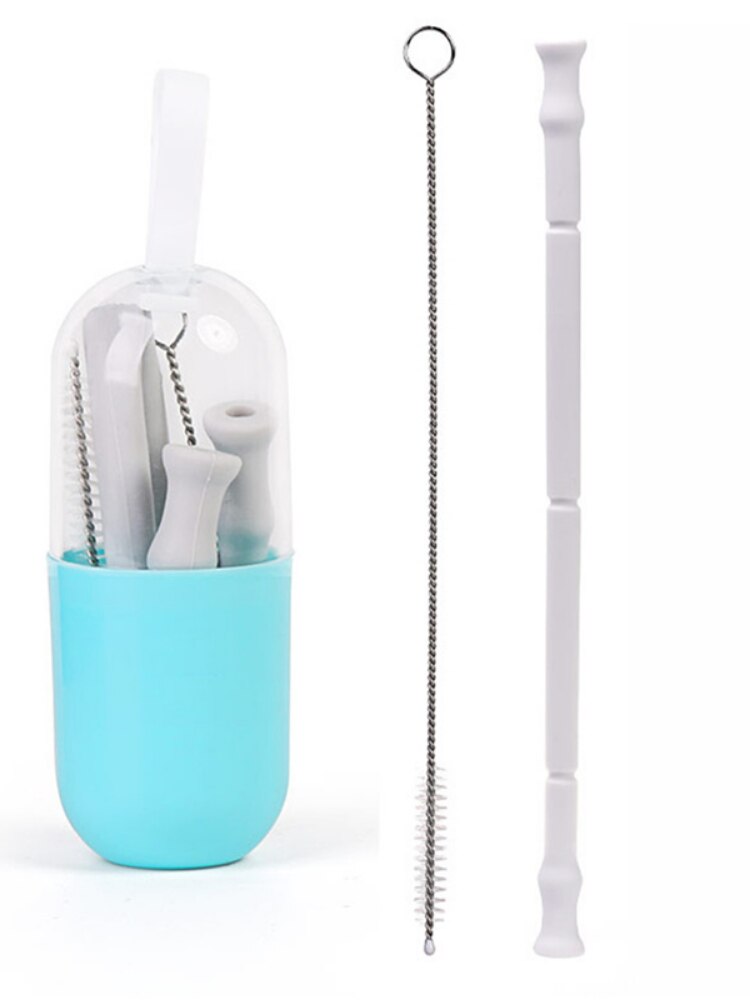 Bar Tools Foldable Silicone Straw Set Portable Drinking For Travel Reusable With Brush Flexible Chewy And Safe Easy To Remove: 04