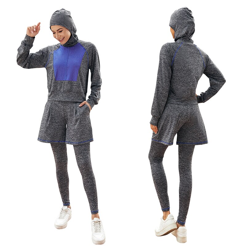 DSAoTeng Muslim Hijab Tracksuit 3 Piece Set Modest Islamic Dubai