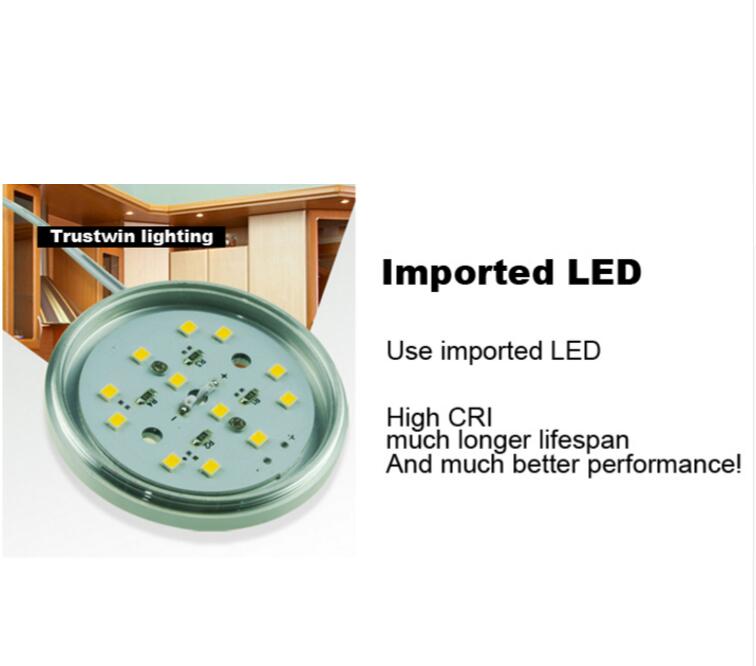 4 stks/partij 3 W hoge helderheid SMD ultra slim ronde led kast licht 12 v ronde platte oppervlak onder showcase keuken puck licht