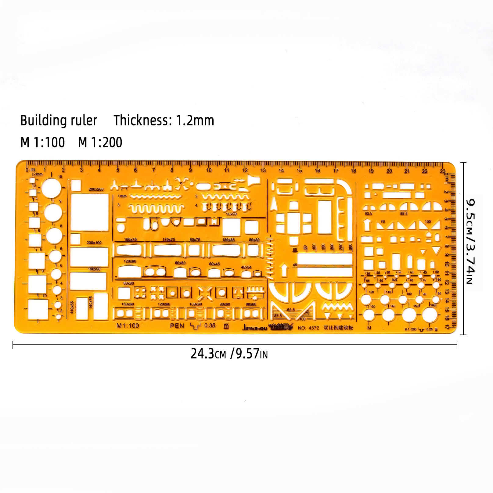 Circular oval ruler durable K Resin drawing furniture architect template drafting ruler template measuring ruler: Brown