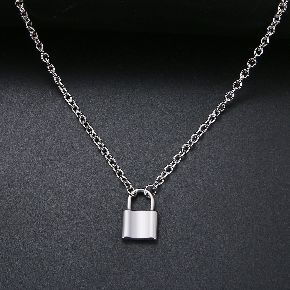 CACANA PadLock Pendant Stainless Steel Gold Silver Color Necklaces Brand Link Chain Lock Necklaces Collar Femme For Women