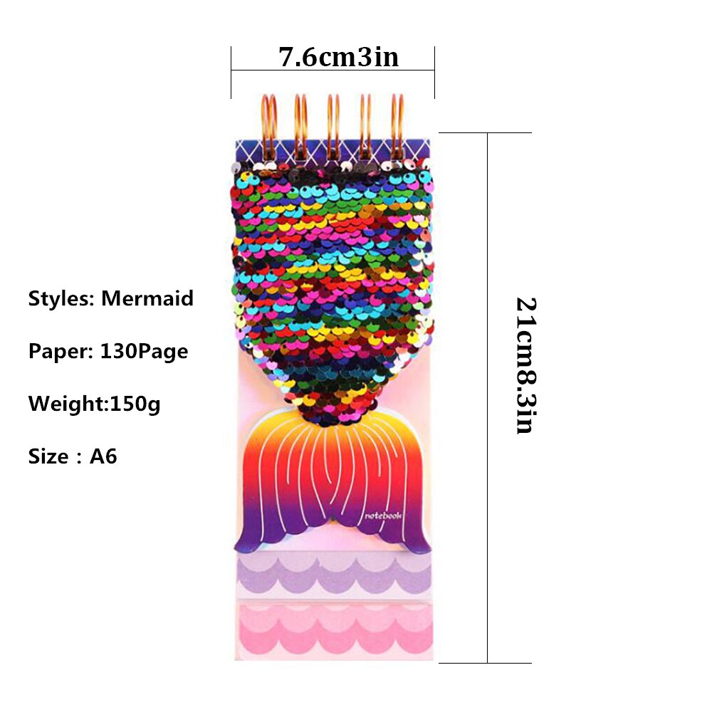 Cute Cartoon Mermaid Book Student School Writting Notebook Girl Flip Sequins Diary Book Set With Pen Keychain Children