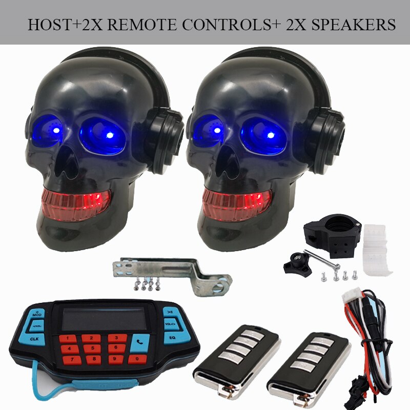 Motorcycle skull loudspeaker With Bluetooth MP3 waterproof Subwoofer Mobile phone call vehicle Electric vehicle Anti theft Color: 2