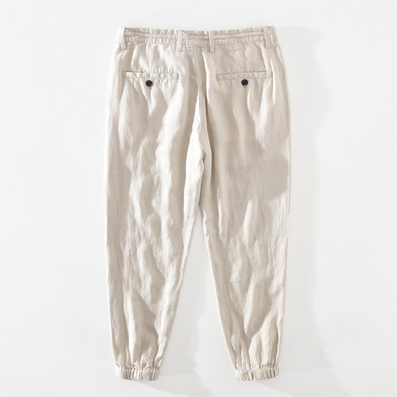 Män & #39 ;s sommar casual ankellånga byxor naturligt rent linne byxor solid vit elastisk midja dragsko man haremsbyxor  y2505