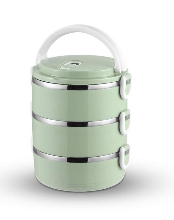 Rvs Lunchbox Drie-Layer Lekvrije Isolatie Lunchbox Japanse Draagbare Voedsel Opslag Container Voor Kinderen school: green