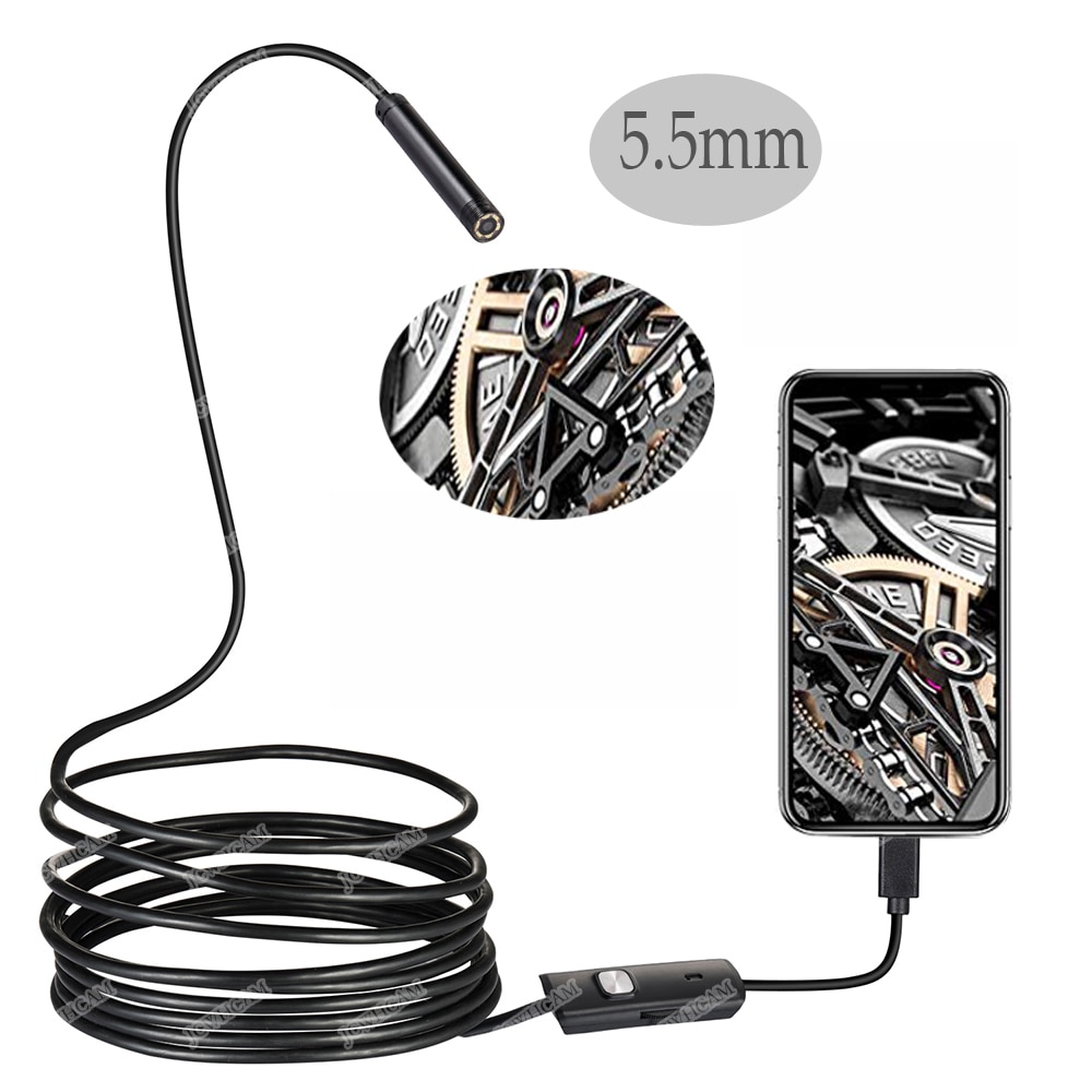 5.5 MM Lens 1 M/2 M/5 M Semi-Rigide Kabel Android USB Endoscoop Camera Waterdicht borescopen Mini Camera Voor PC Android Telefoon