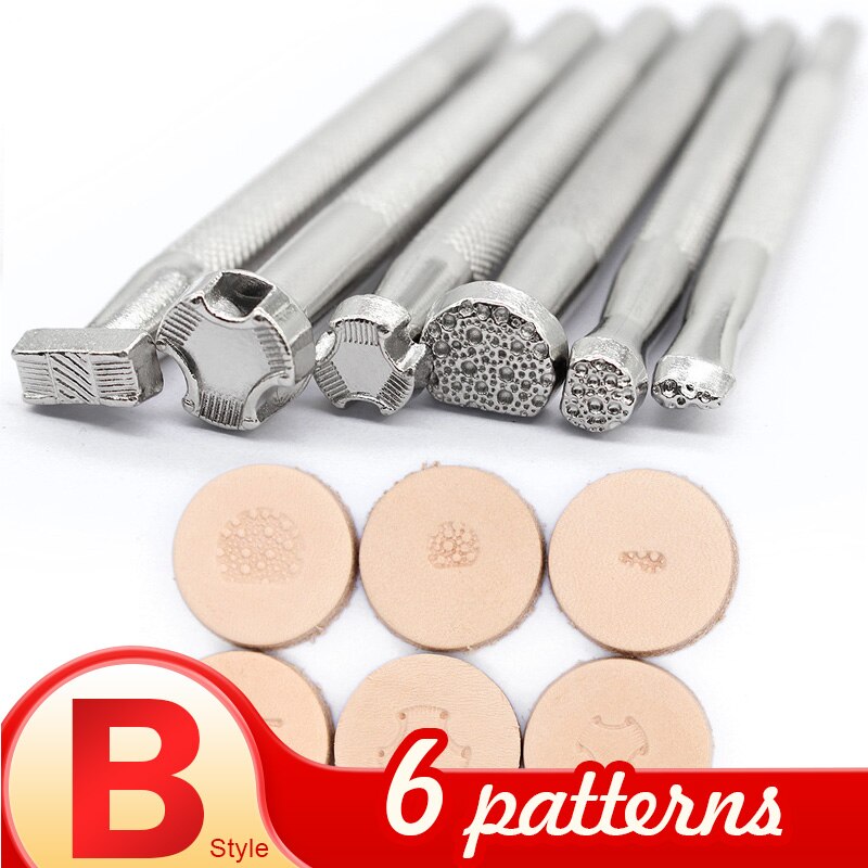 Leather Different Shape Stamp Punch Set Saddle Making Tools for Leather Craft Working Moon Flower Butteryfly Shape Stamping Kit: 6 Pcs Set A