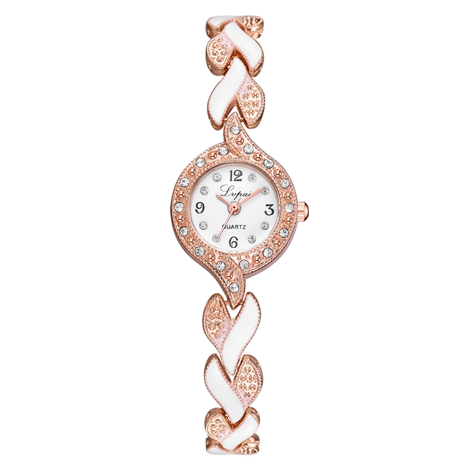 Lvpai brand armbåndsure kvinder luksus krystal kjole armbåndsure ur kvinders afslappede kvartsur reloj mujer: Rose guld hvid