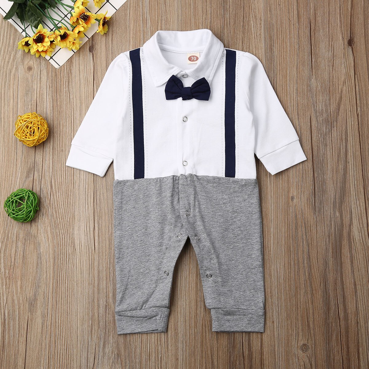 Katoen Lange Mouwen Party Kids Baby Jongens Rompertjes Formele Gentlement Strikje Peuter Infant Outfits Leuke Jarretel Afdrukken Kostuums