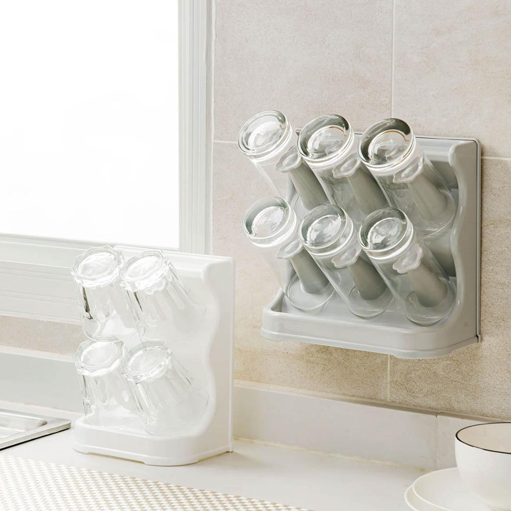 Soporte de pared para estante de almacenamiento de tazas, organizador de vasos de plástico para el hogar, estante de secado de tazas de agua, estante de cristal para decoración del hogar de 4/6 tazas