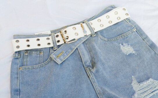 HJKL Women Punk Chain Belt Adjustable Double/Single Row Hole Eyelet Waistband with Eyelet Chain Decorative Belts: H