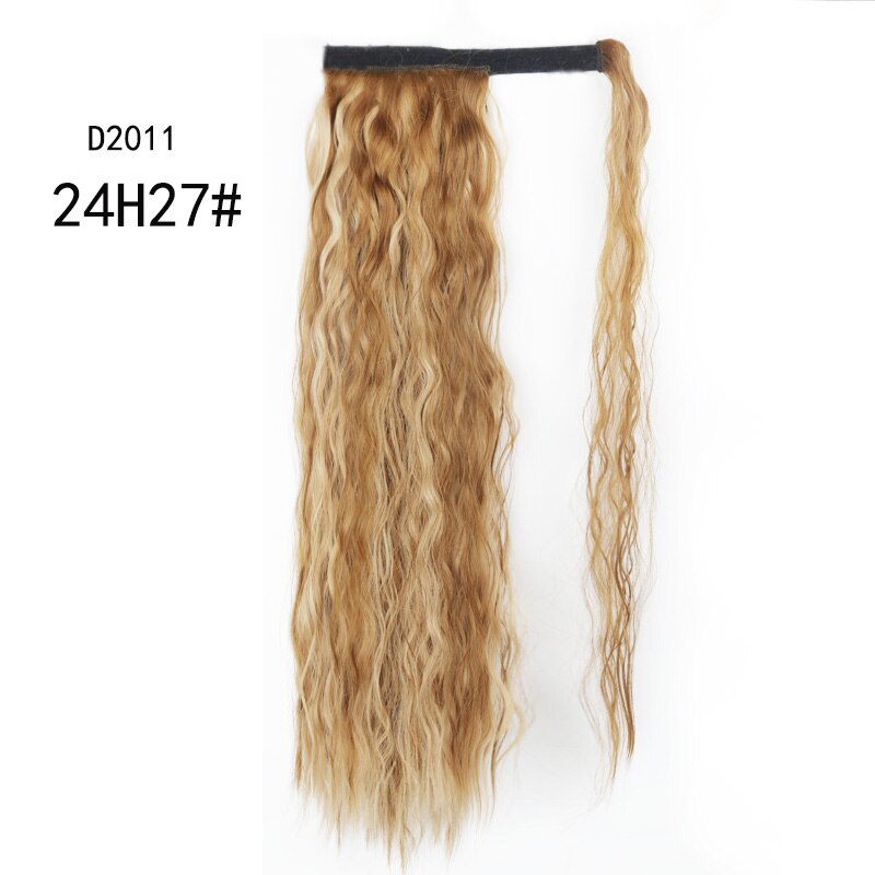 Werd lockigt lång hästsvans syntetiskt hårstycke wrap on clip hair extensions ombre brun hästsvans blont hår: T4/27/30
