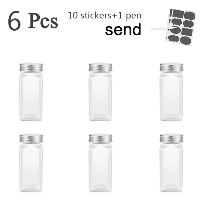 Meerdere Set Kruiden Potten Vierkante Glazen Container Kruiden Fles Keuken Outdoor Camping Kruiden Container Spice Container: 6pcs White
