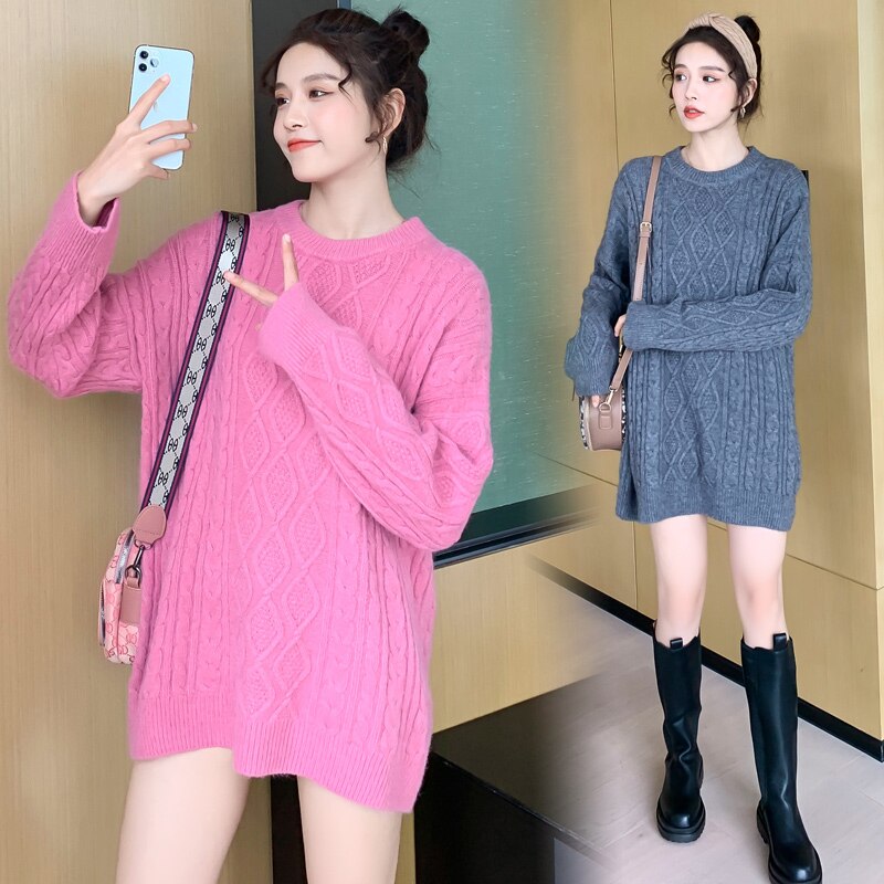 1608# Autumn Winter Knitted Maternity Sweaters Large Size Loose Clothes for Pregnant Women Vintage Pregnancy Tops