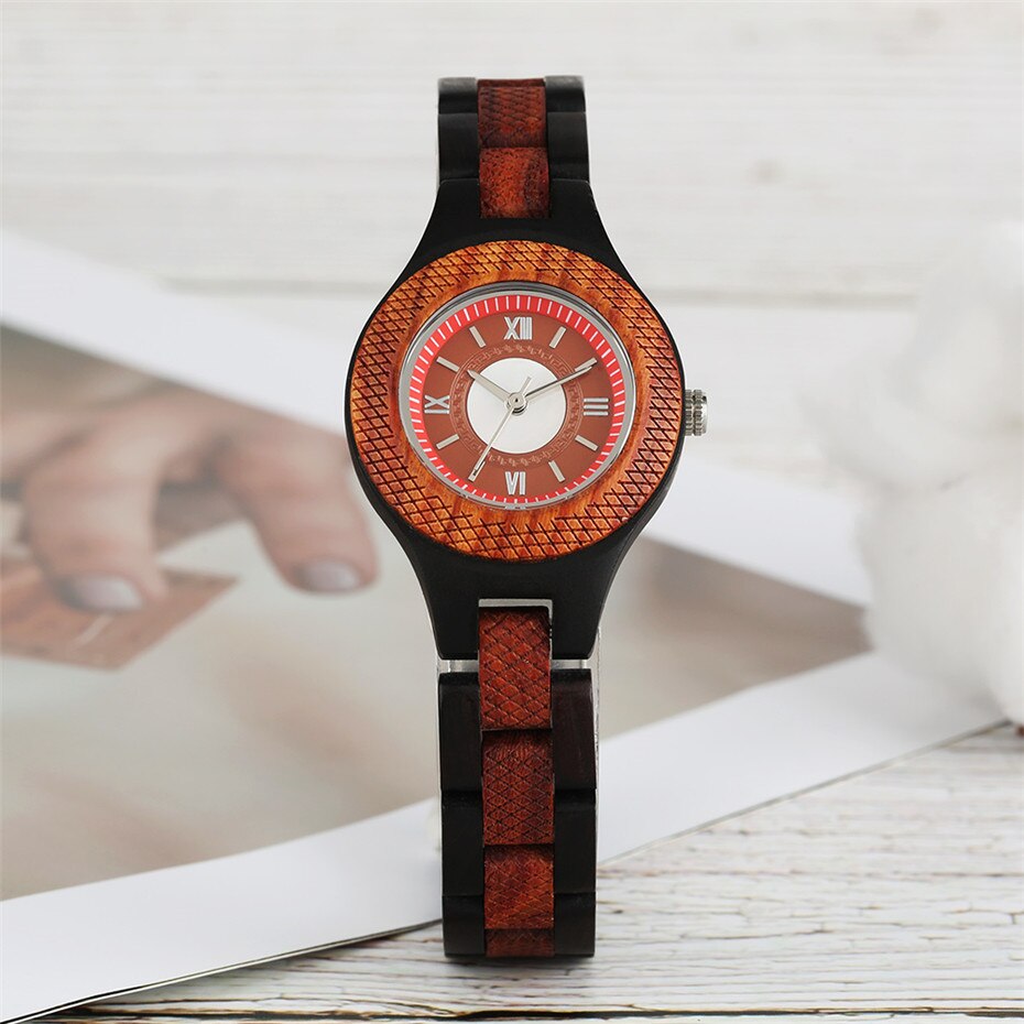 Natural Bamboo Wood Watches Ladies Fashionable Quartz Wristwatch Wooden Watch Female Clock Relogio Feminino zegarek damski: Coffee
