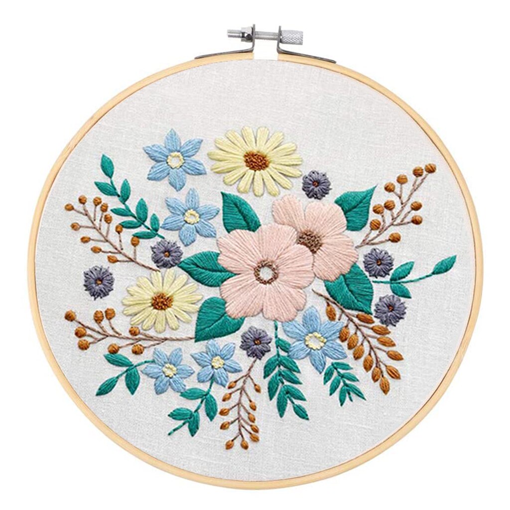 Flower Pattern Needle Thread Sewing Kits with Cross Stitch Hoop, Embroidery
