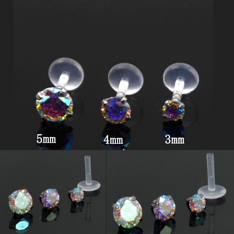 Bijou de Lèvre Labret Monroe Dreamlee - Pointe Cœur - Gemme Multicolore - Acier Chirurgical 16g & Bioplast