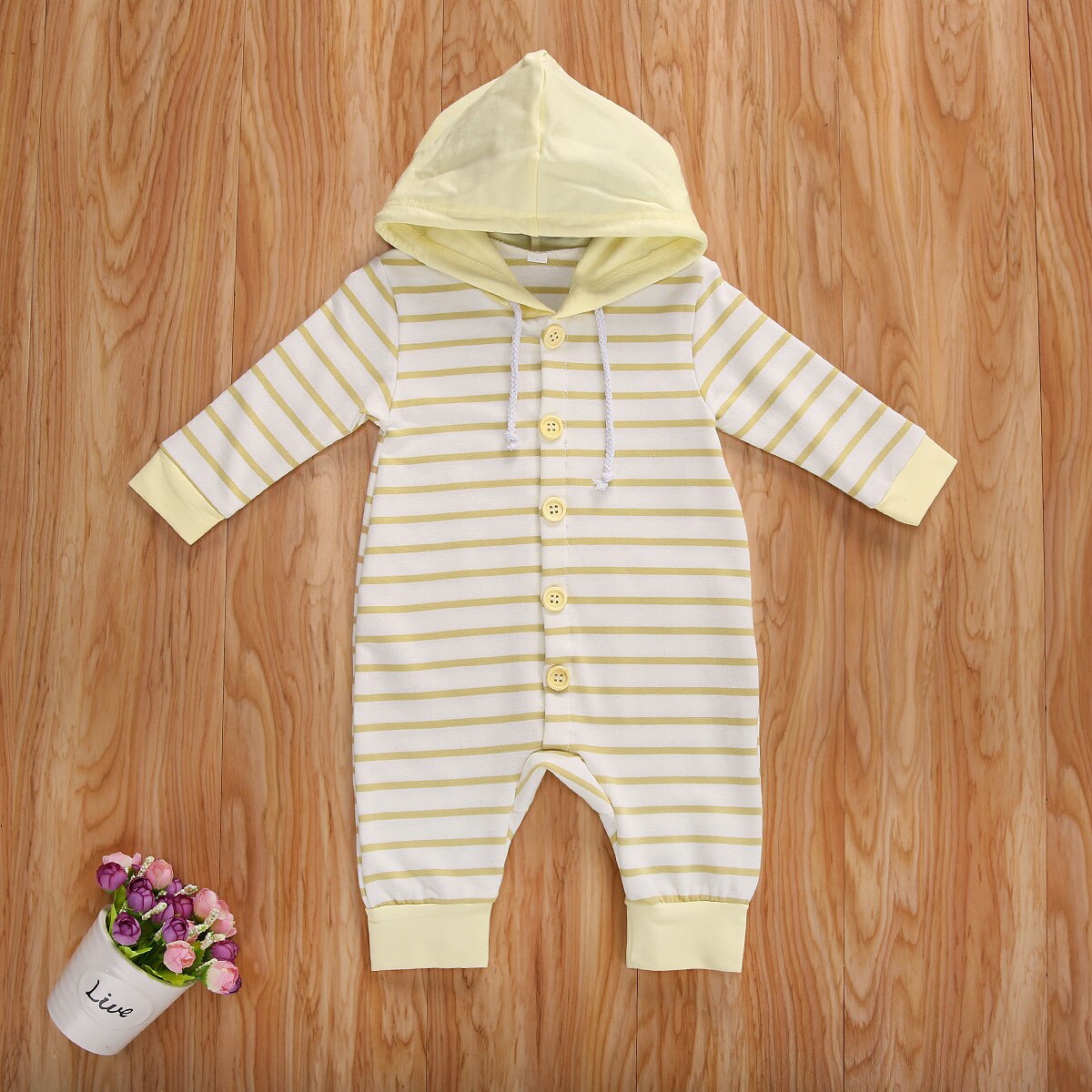 FOCUSNORM 0-24M Autumn Winter Baby Girls Boys Striped Rompers Hooded Long Sleeve Single Breasted Jumpsuits