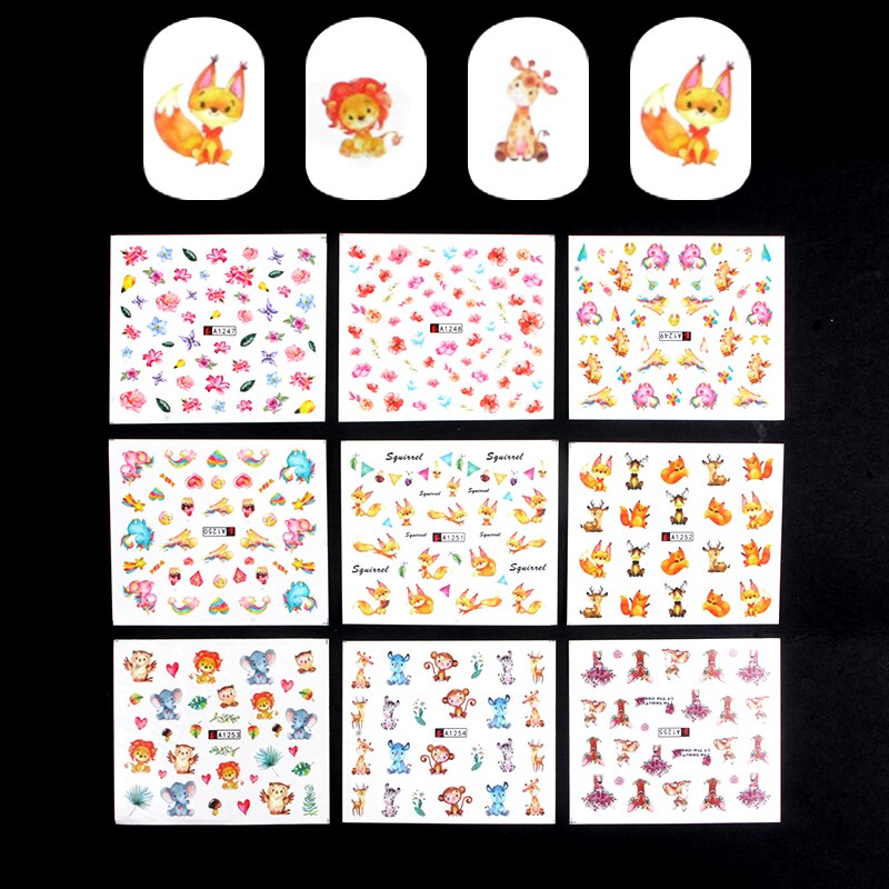 Yzwle 44 Ontwerpen Decals Catoon Bloem Ontwerpen Nail Art Water Transfer Stickers Volledige Wraps Nail Tips Decoratie