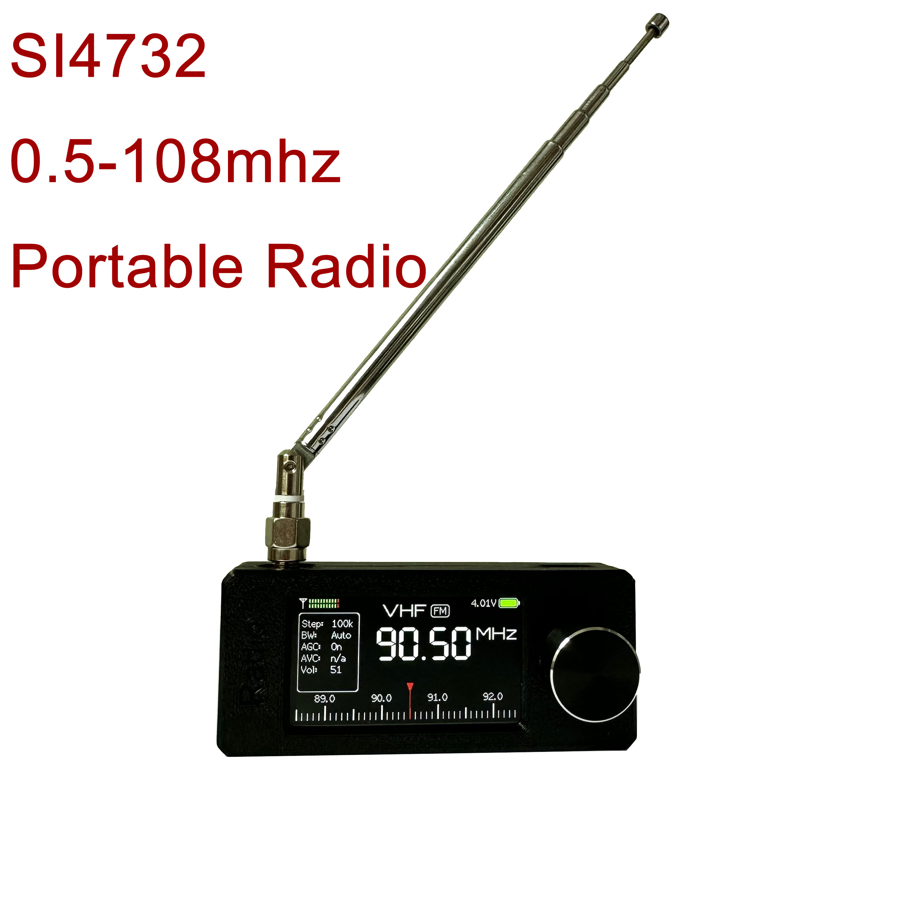 Ricevitore radio portatile 0.5-108 si4732 mhz, tutte le bande, lsb, usb, am, fm, mini radio tascabile, hf, sw, mw, vhf, schermo ips da 1.9 pollici