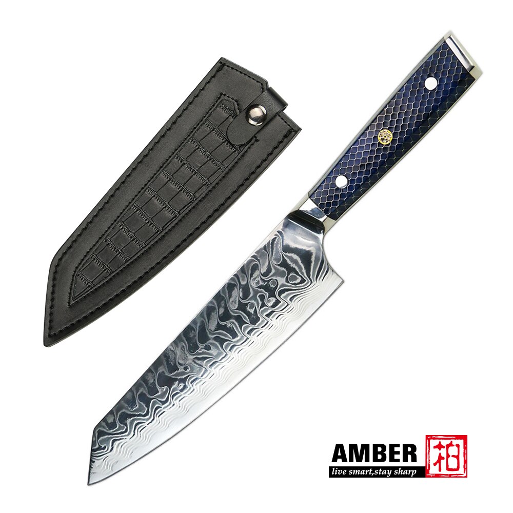 AMBER AUS10V Core Croco Pattern Knife With 2 Tones Blue Honey Comb Resin Chef Cleaver Kiritsuke Nakiri Santoku Ultral Sharp Cook