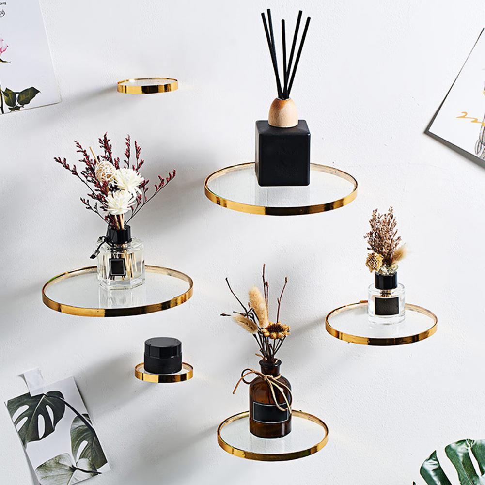 Beautiful Wall Mount Glass Plant Floating Shelf Electroplating Process Strong Load-bearing Glass Floating Shelf