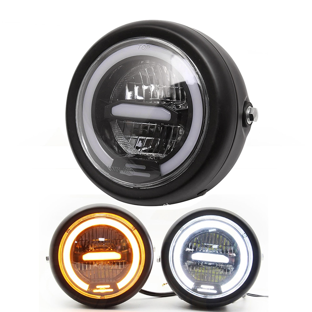 6,5 zoll LED Cafe Racer Motorrad Scheinwerfer Lampe Halo DRL Moto LED Für sportster bobber chopper street glide Scrambler GN125