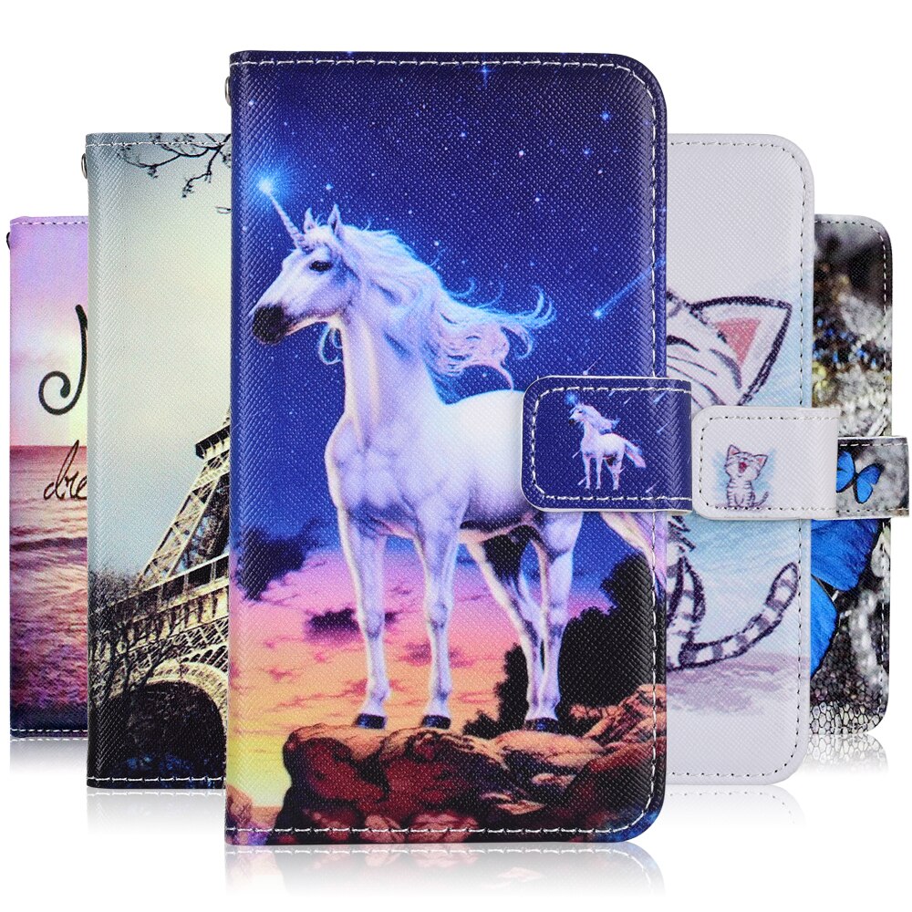 Cartoon portemonnee hoesje voor oneplus 5 hoesje met standaard, telefoontasje voor oneplus 5, eenhoorn hoesje voor oneplus 5, passend hoesje