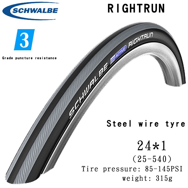 Schwalbe RIGHTRUN-neumático para silla de ruedas de 24 pulgadas, 25-540, 24x1, alambre de acero inflable, antiperforación: (25-540) 24x1 Grey
