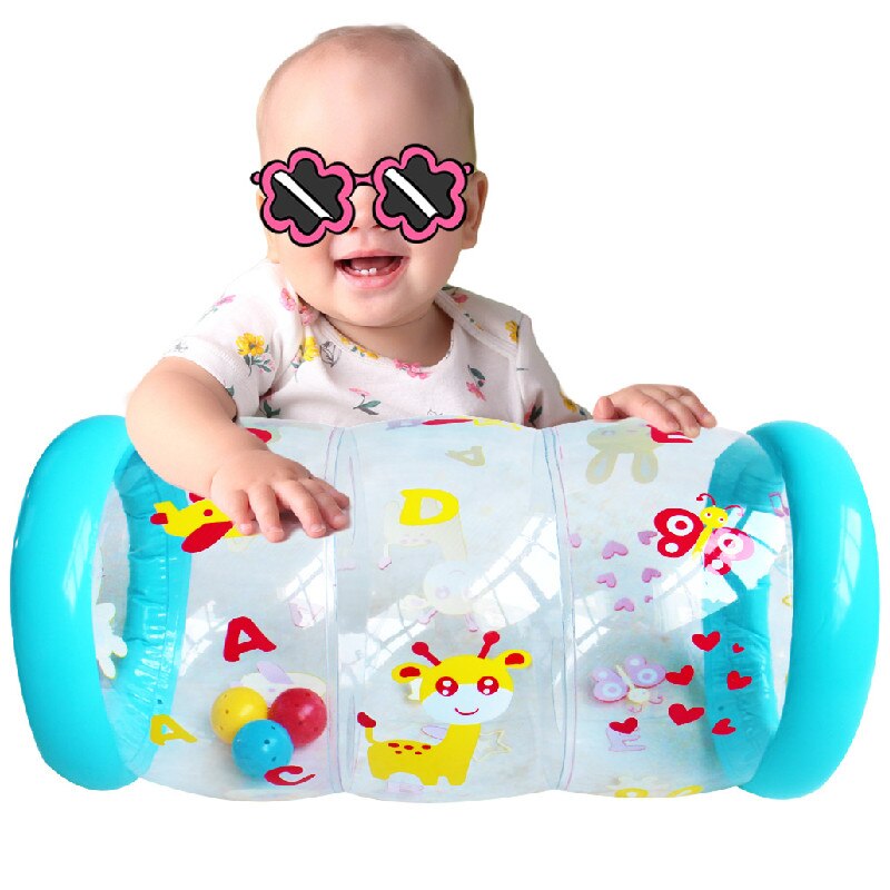 Babyassisteret kravletræning rulletræning spædbørn oppustelig rulleøvelse tidlig læring småbørn stimulation vækstcylinder