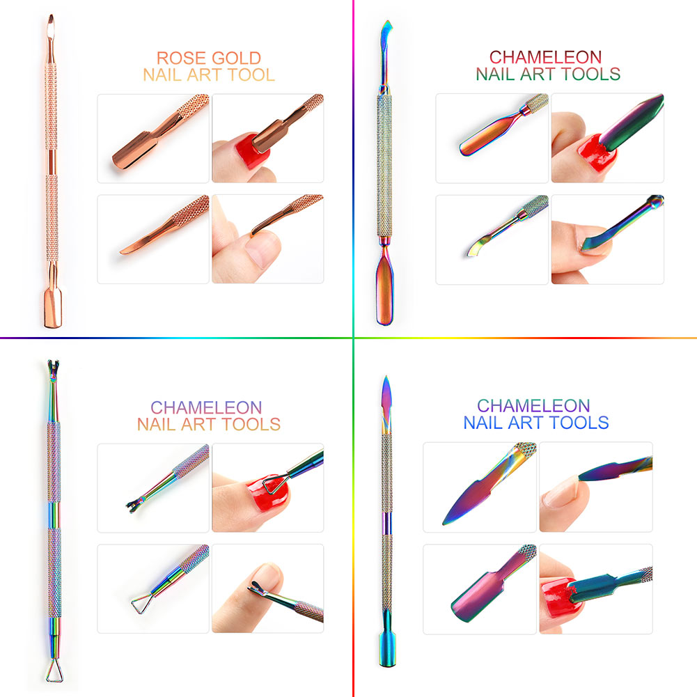COSCELIA-empujadores de cutículas de acero inoxidable, 1 pieza, para manicura y pedicura, removedor de piel muerta, empujador de doble cara, herramienta de limpieza artística para uñas