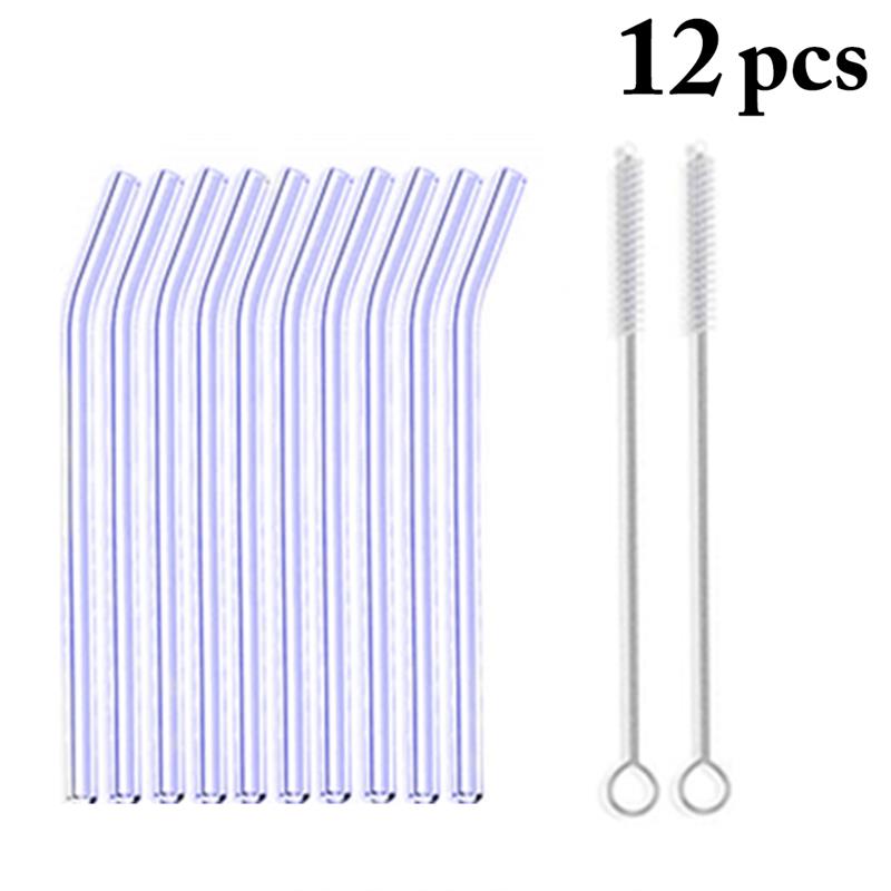 10pcs/Set Glass Straw Reusable Glass Drinking Straws with Brush Eco Friendly Glass Straws for Smoothies Cocktails