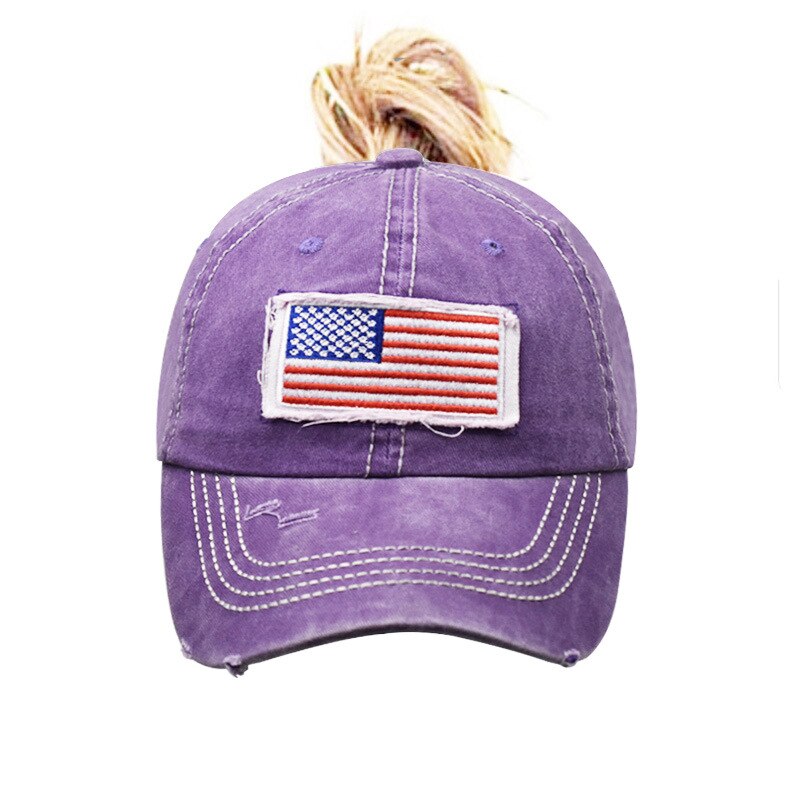 Ren bomuld vasket hestehale hul flag broderet baseball kasket hestehale hat buet skygge hestehale casquette: Violet