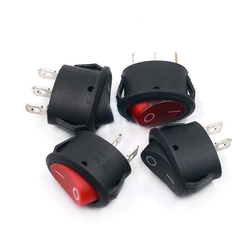 Interruptor basculante de botón ovalado KCD7, 5 uds., 26x14mm, 6A, 250V, 10A, 125V, interruptor de encendido y apagado IO, 2 pines, 3 pines, luz LED