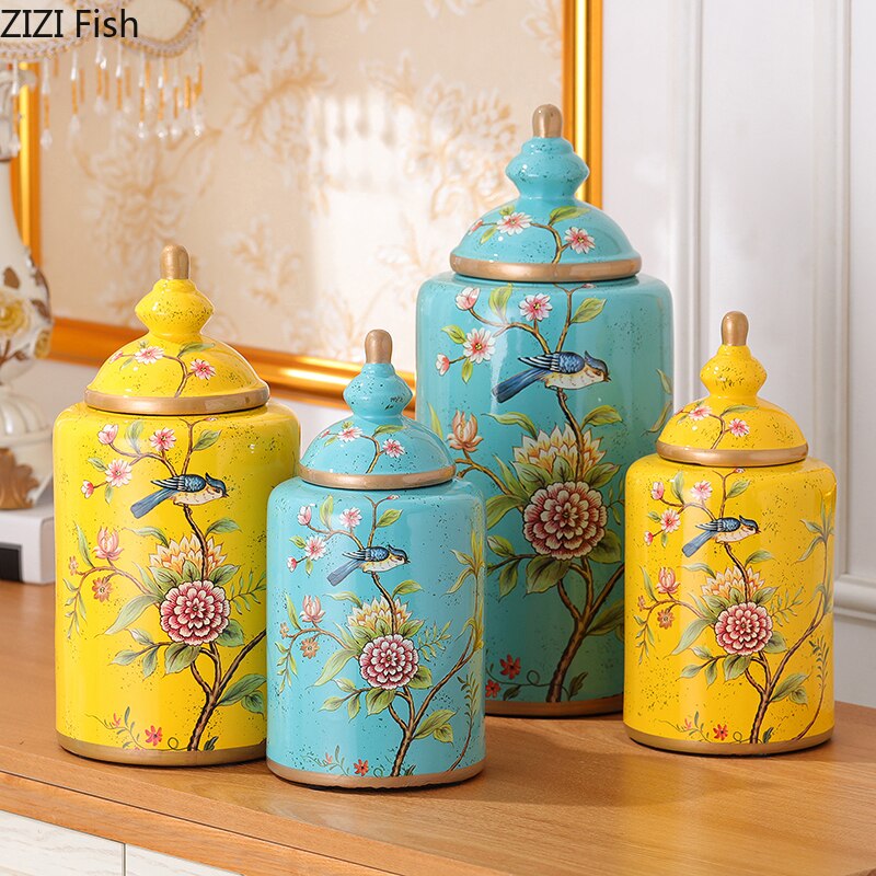 Bocaux de rangement en porcelaine à motifs de fleurs peintes, pot à bonbons Antique, boîte à thé, Vase en céramique polyvalent, décor Vintage pour la maison