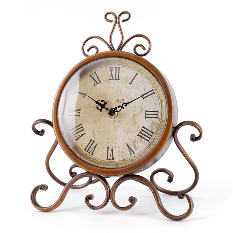 Metalen Kleine Vintage Tafelklok Home Decoratieve Ornamenten Batterij Operated Ronde Silent Quartz Desktop Klok