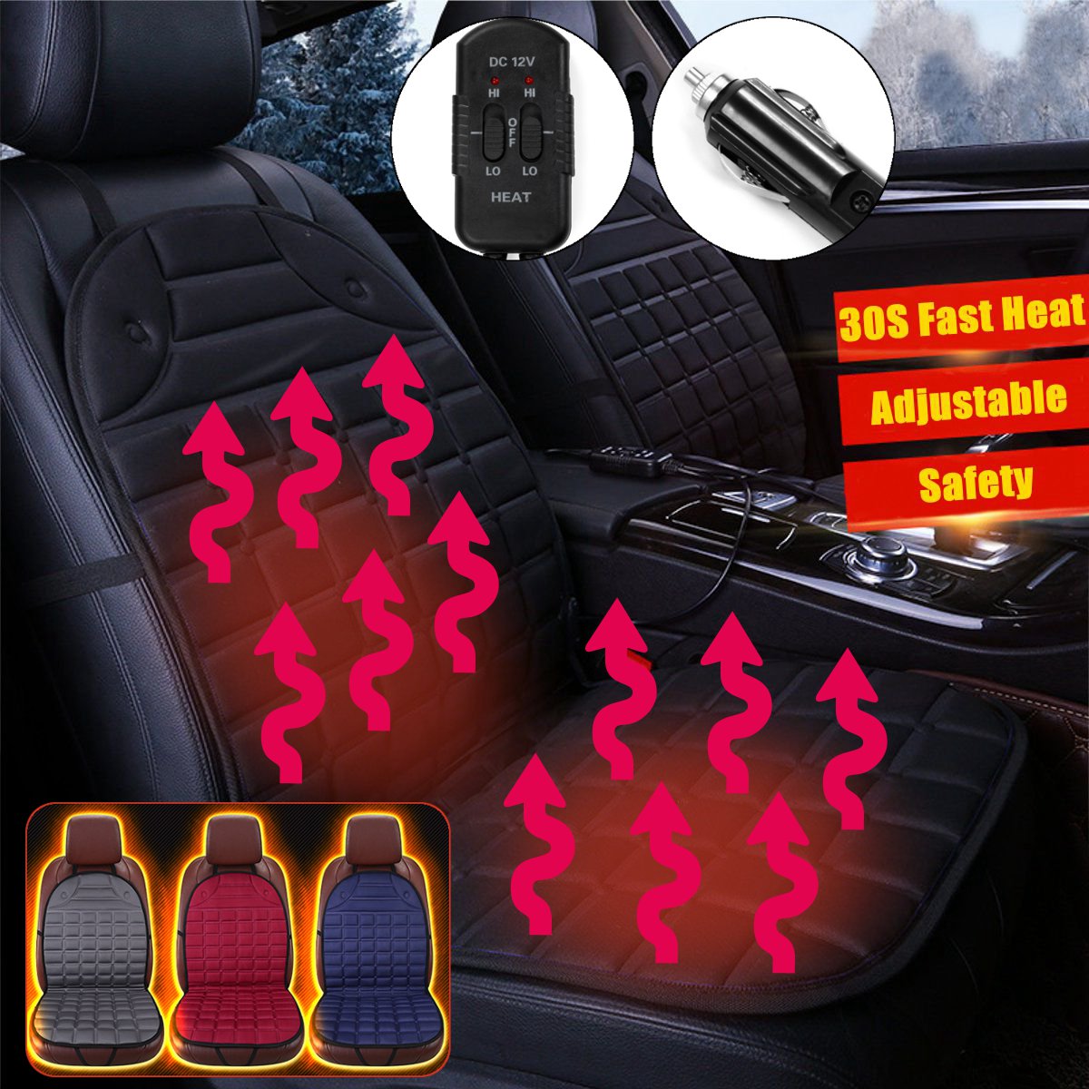 Electric Heated Car Double Seat Cover Heated Cushion Seat Warmer Winter Household Cover Heating Mat Warmer Cars Seat Heater