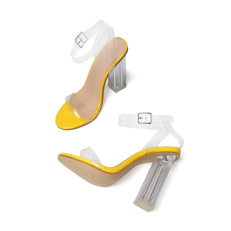 Kvinnor sandaler skor kändis bär enkel stil pvc genomskinlig genomskinlig remspänne sandaler höga klackar skor kvinna