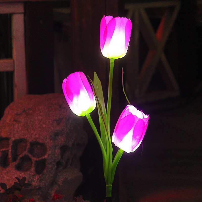 Lámpara decorativa de jardín con forma de flor de tulipán alimentada por energía Solar, iluminación de paisaje exterior única para camino de jardín, luces de estaca para césped N01: RGB / 0-5 W