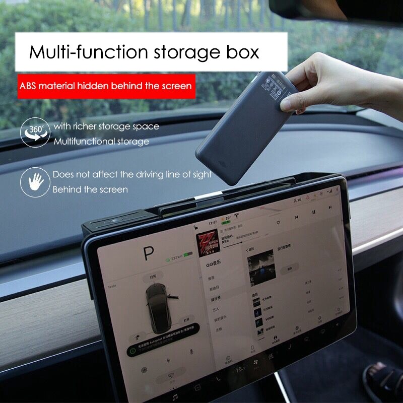 Screen Storage Box Temporary Parking Card Car Storage Box Universal Car Organizer Storage Box Charge for Tesla MODEL 3/Y