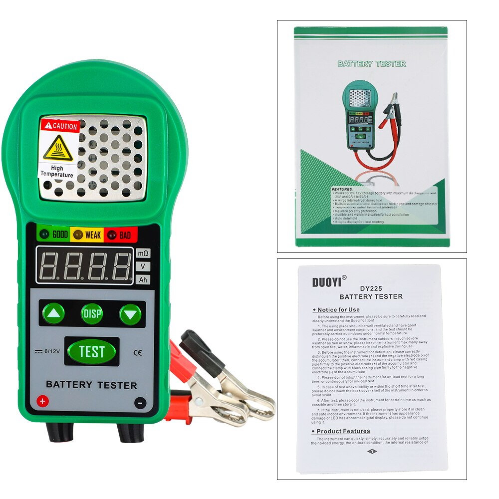 DUOYI-probador de batería DY225, Analizador de sistema de batería de motocicleta y coche, 6V, 12V, CC, prueba de resistencia automotriz, arranque de carga CCA