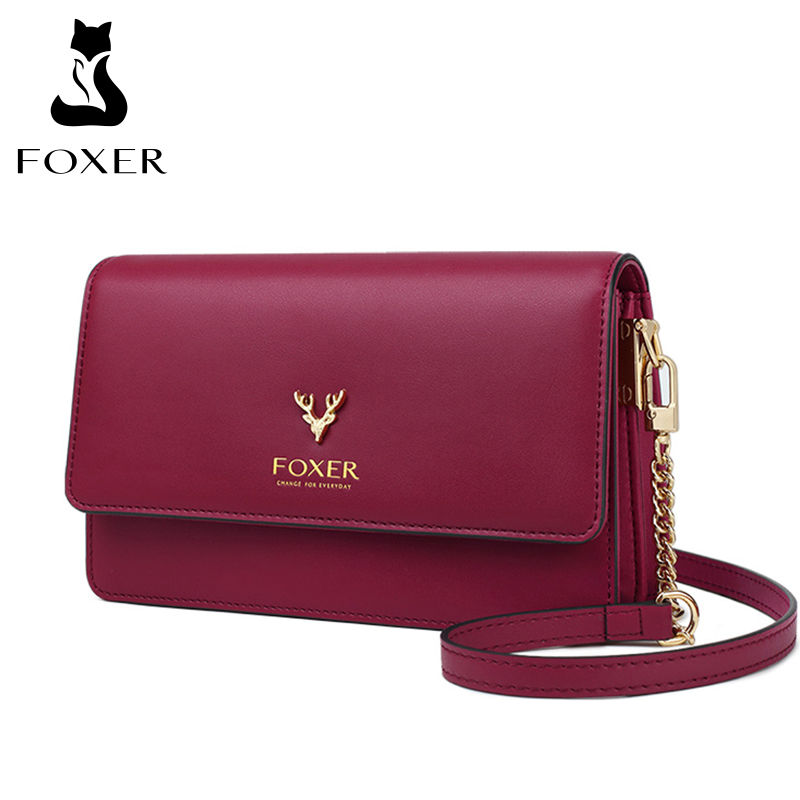 FOXER Women Split Leather Crossbody Bag Lady Shoulder Bag Casual Travel Purse Korean Version Messenger Bag Small Handbag