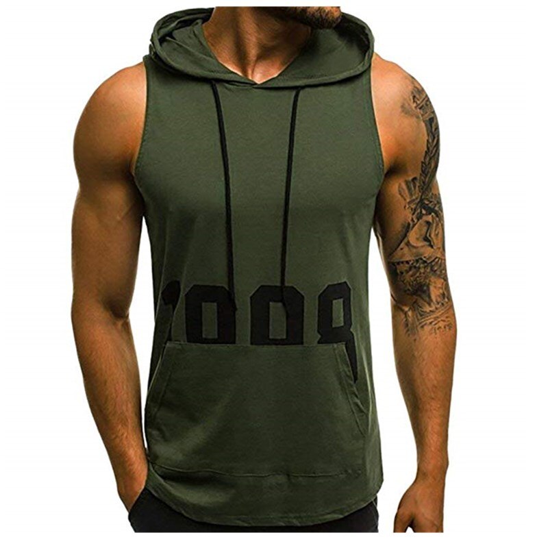 Neue baumwolle ärmellose Hemden Panzer oben männer Fitness mens singulett Bodybuilding trainieren Fitnessstudio weste Fitness männer: Armee Grün / XXL